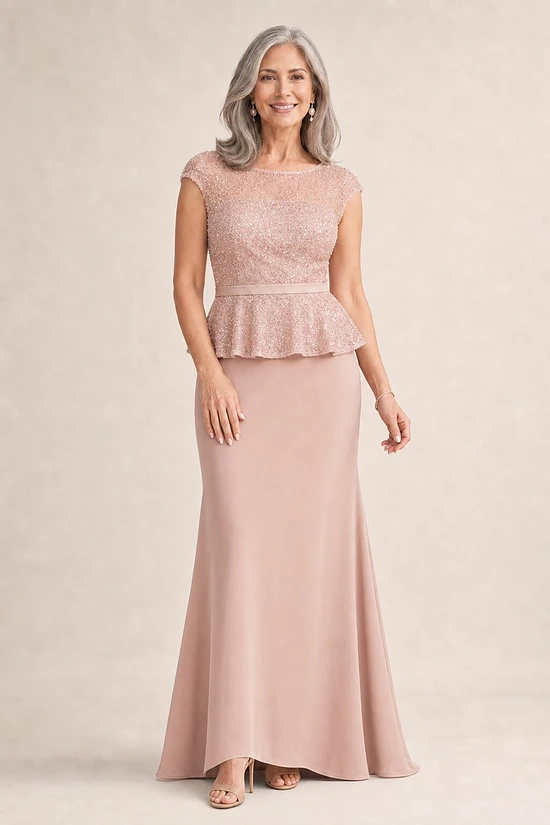 Try Before You Buy Leia Gown by Trellis Lane mother of the bride dress on model