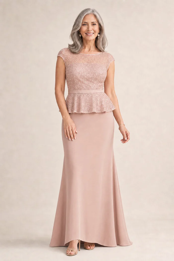 Try Before You Buy Leia Gown by Trellis Lane mother of the bride dress on model