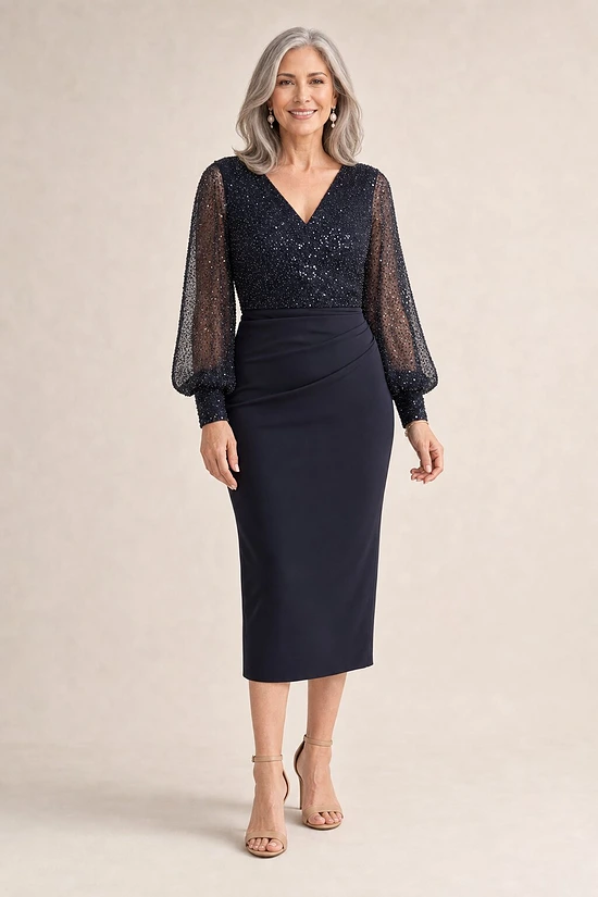 Try Before You Buy Lois Gown by Trellis Lane mother of the bride dress on model