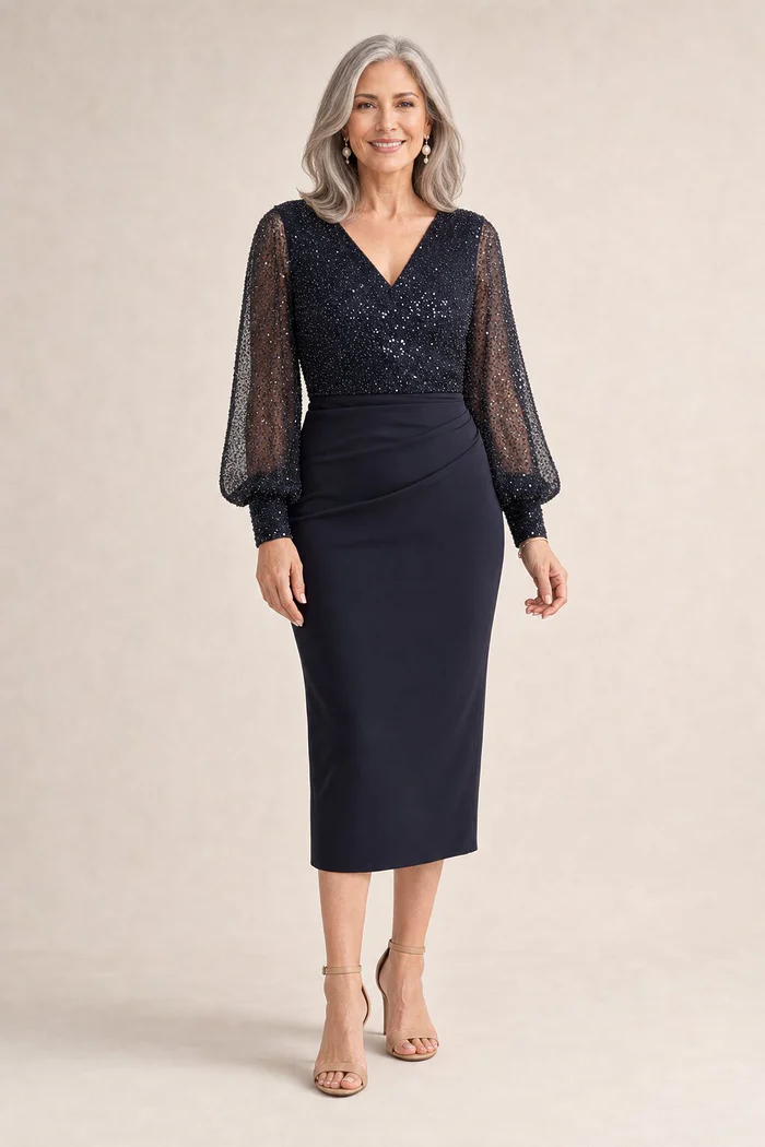 Try Before You Buy Lois Gown by Trellis Lane mother of the bride dress on model