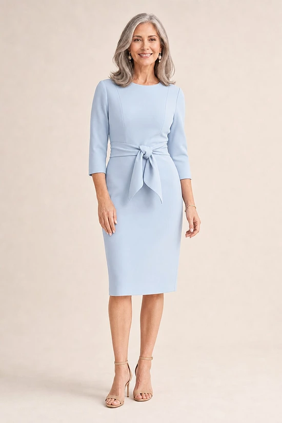 Try Before You Buy Tiffany Sheath Dress by Adrianna Papell mother of the bride dress on model