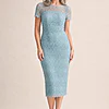 Vena Light Blue Midi Dress Sequined Lace by Trellis Lane mother of the bride dress on model