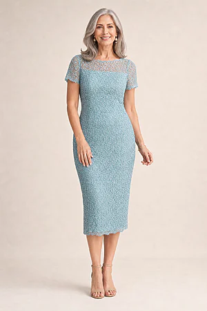 Vena Navy Midi Dress Sequined Lace by Trellis Lane
