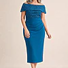 Veronica Off Shoulder Teal Midi Beaded Dress Detail by Trellis Lane mother of the bride dress on model
