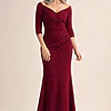 Vianne Wine Sleeved Gown Classic Glamour with Modern Balance by Trellis Lane mother of the bride dress on model