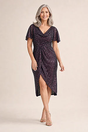 Yolanda Sequin Cocktail Gown by Tania Olsen - Plum