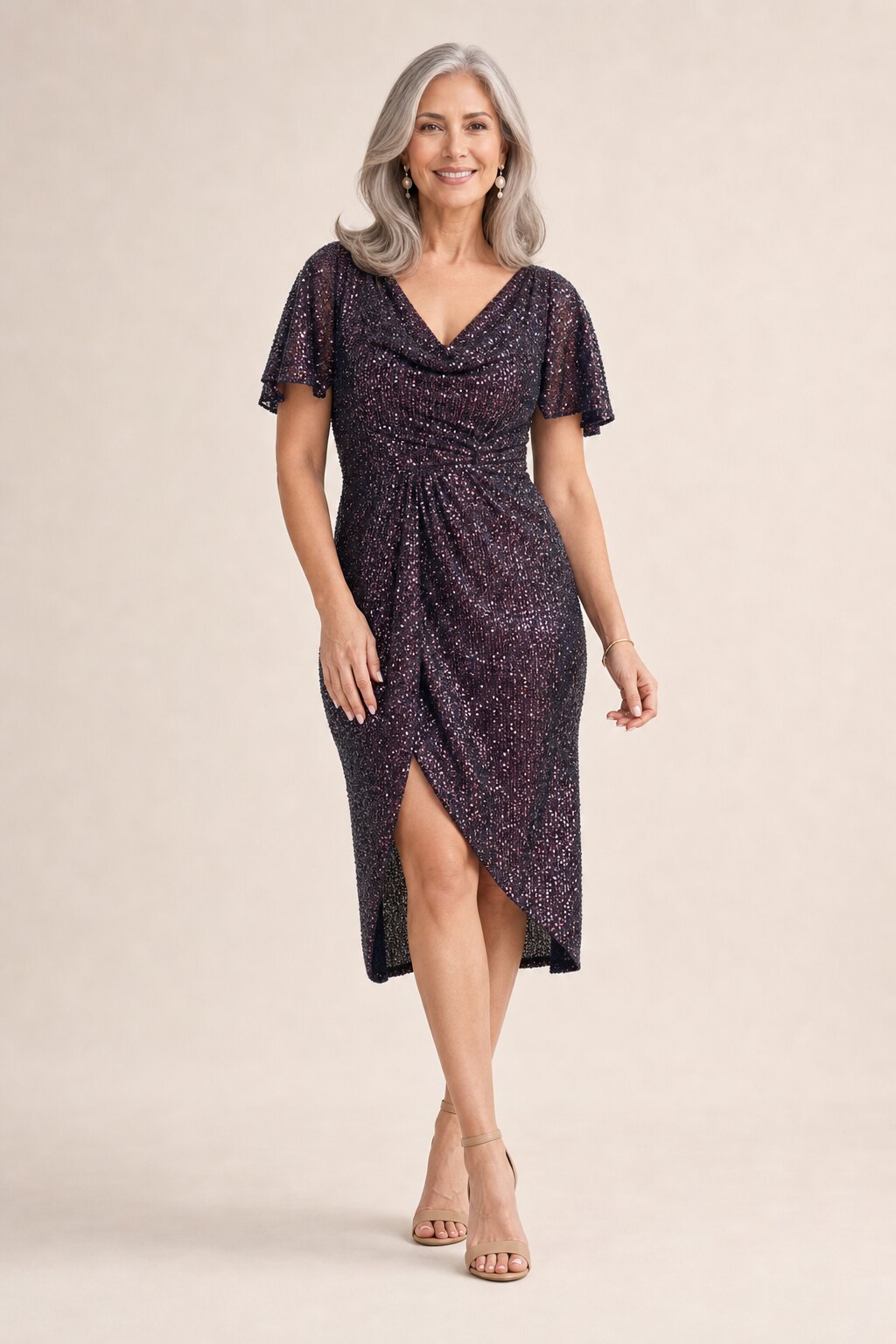 Yolanda Sequin Cocktail Gown by Tania Olsen - Plum