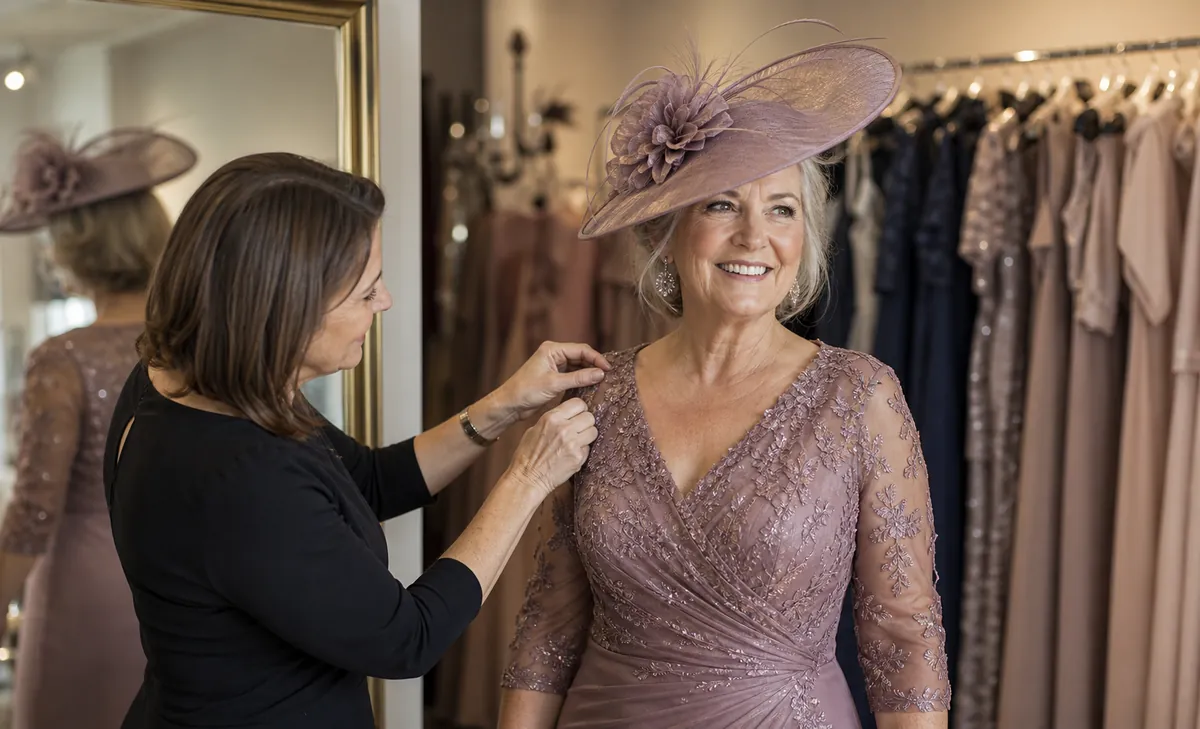 Mid-article supporting image of a person handling or selecting a mother-of-the-bride or mother-of-the-groom formal gown