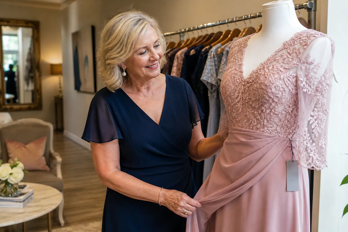 Comparing affordable mother of the bride dresses on a boutique rail