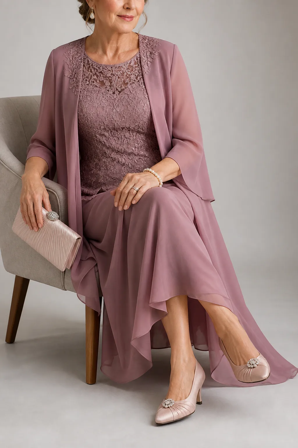 Flat-lay of block heels, low wedges and embellished flats for a wedding