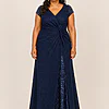 Delphine Twist Waist Glitter Knit Navy Gown by Dressology mother of the bride dress on model