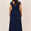Delphine navy glitter knit gown back view showing the V back and A-line skirt
