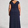Delphine navy glitter knit gown back view showing the V back and A-line skirt