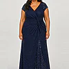 Delphine Twist Waist Glitter Knit Navy Gown by Dressology mother of the bride dress on model