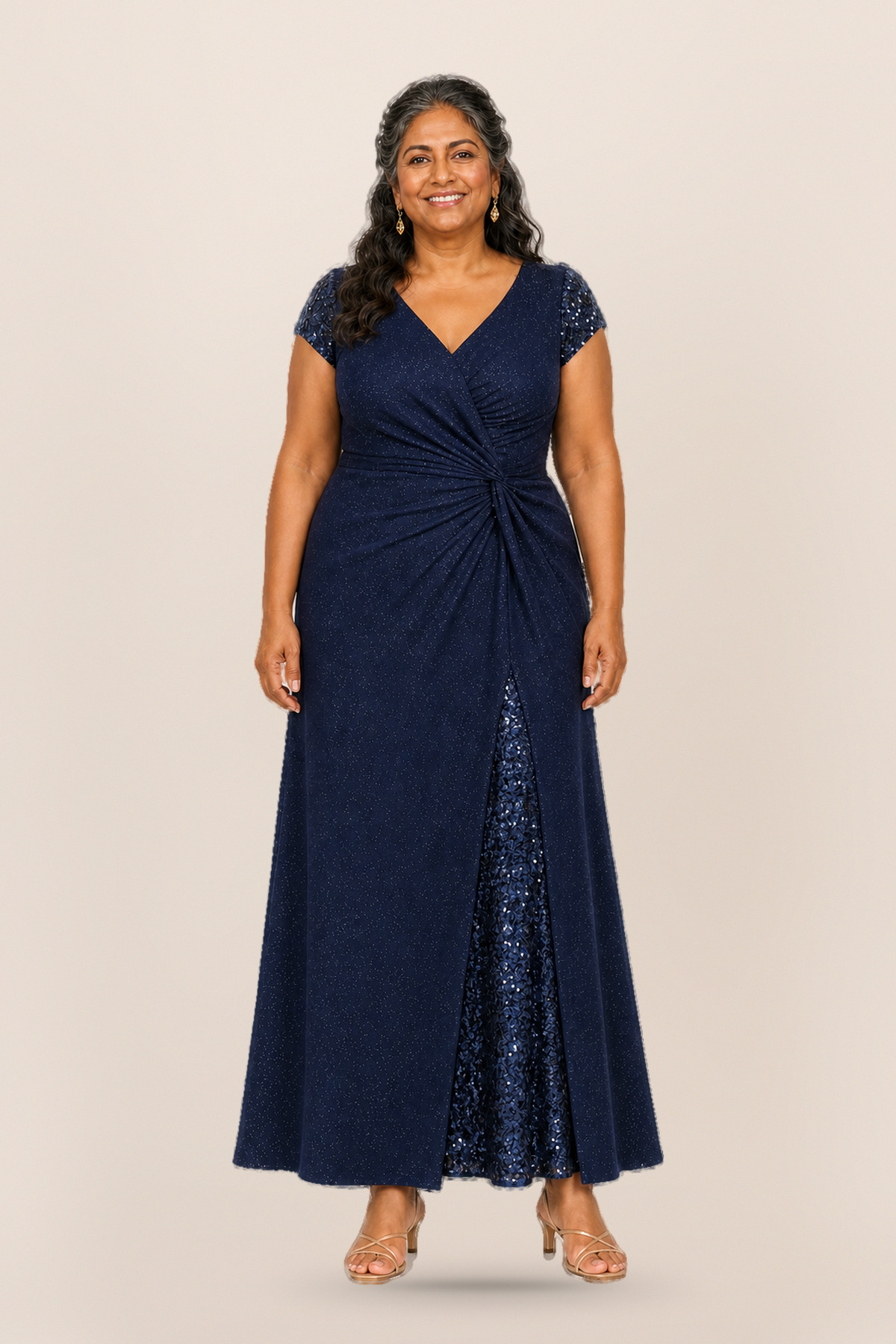 Delphine Twist Waist Glitter Knit Navy Gown by Dressology