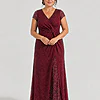 Delphine Twist Waist Glitter Knit Burgundy Gown by Dressology mother of the bride dress on model