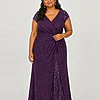 Delphine Twist Waist Glitter Knit Purple Gown by Dressology mother of the bride dress on a plus size model