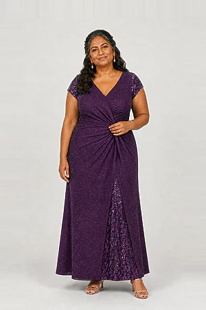 Delphine Twist Waist Glitter Knit Purple Gown by Dressology