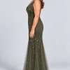 Celestine Olive Green sequin tulle gown by Dressology — curvy side view