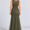 Celestine Olive Green sequin tulle gown by Dressology — regular back view