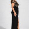 Charlotte Black and Gold column gown by Dressology — curvy side view