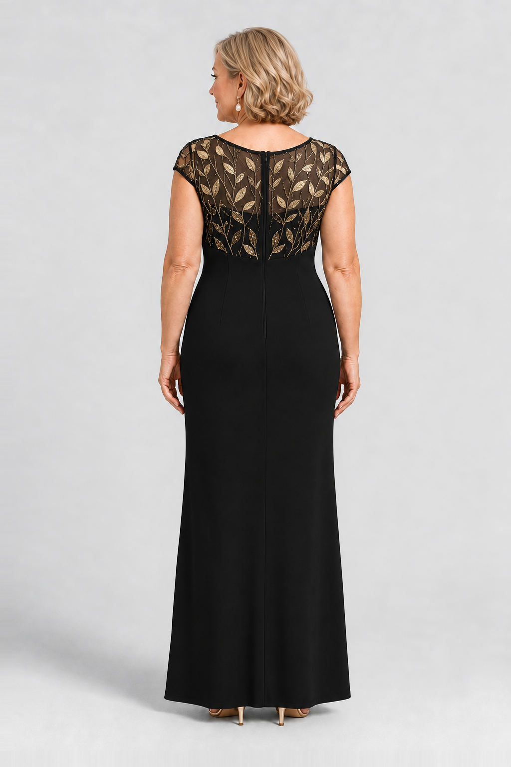 Charlotte Black and Gold column gown by Dressology — regular back view
