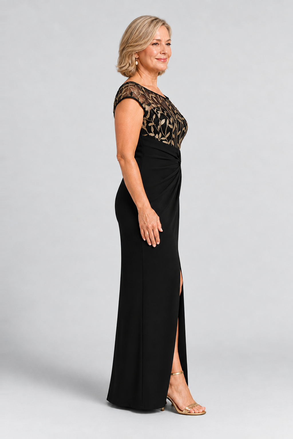 Charlotte Black and Gold column gown by Dressology — regular side view