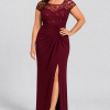 Charlotte Burgundy column gown by Dressology — curvy front view