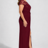 Charlotte Burgundy column gown by Dressology — curvy side view