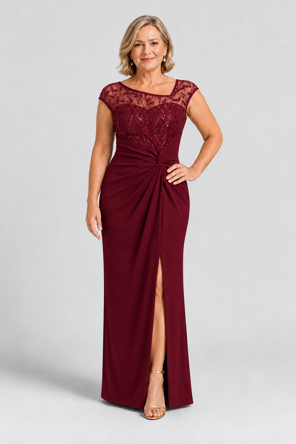 Charlotte Burgundy column gown by Dressology — regular front view
