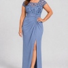 Charlotte Dusty Blue column gown by Dressology — curvy front view