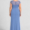 Charlotte Dusty Blue column gown by Dressology — regular back view