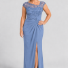 Charlotte Dusty Blue column gown by Dressology — regular front view