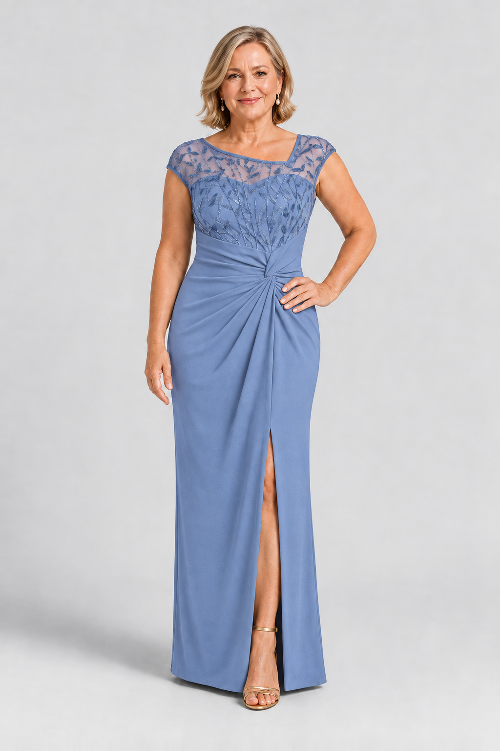 Charlotte Dusty Blue column gown by Dressology — regular front view