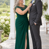Charlotte Emerald Green column gown by Dressology — candid view