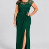 Charlotte Emerald Green column gown by Dressology — curvy front view