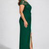 Charlotte Emerald Green column gown by Dressology — curvy side view