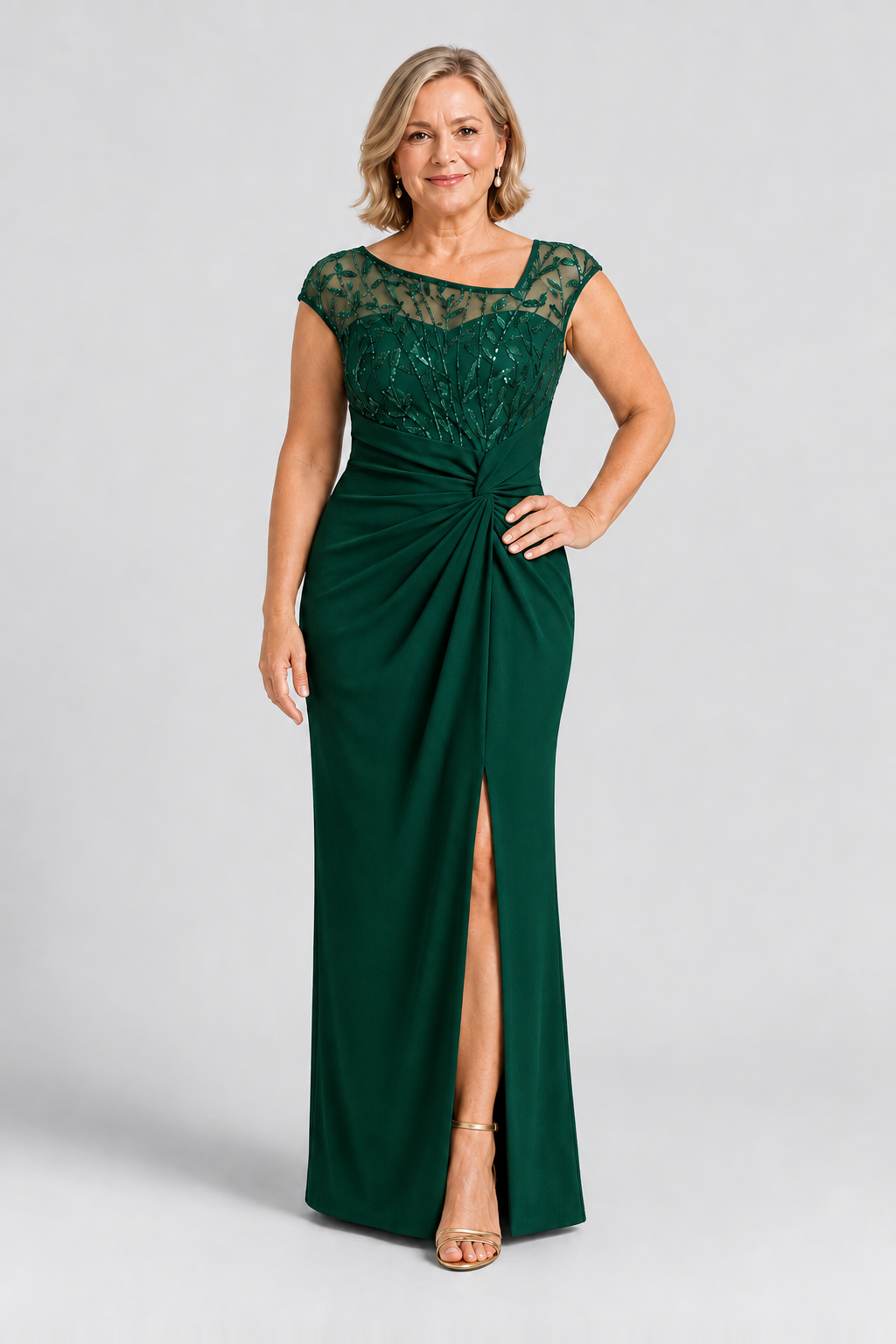 Charlotte Emerald Green column gown by Dressology — regular front view