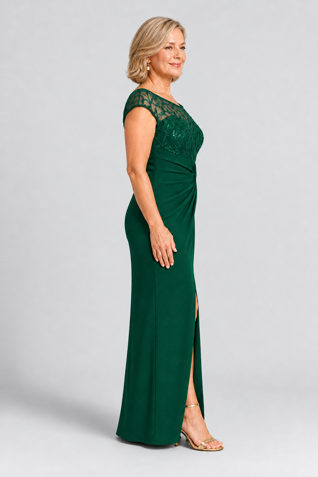 Charlotte Emerald Green column gown by Dressology — regular side view
