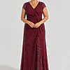 Delphine Twist Waist Glitter Knit Burgundy Gown by Dressology mother of the bride dress on model