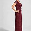 Delphine burgundy glitter knit gown side view showing the twist waist