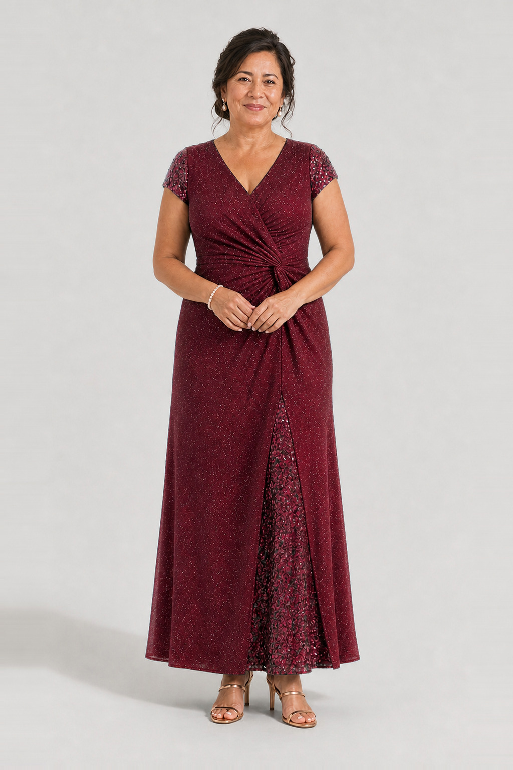 Delphine Twist Waist Glitter Knit Burgundy Gown by Dressology
