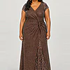 Delphine Twist Waist Glitter Knit Chocolate Brown Gown by Dressology mother of the bride dress on model