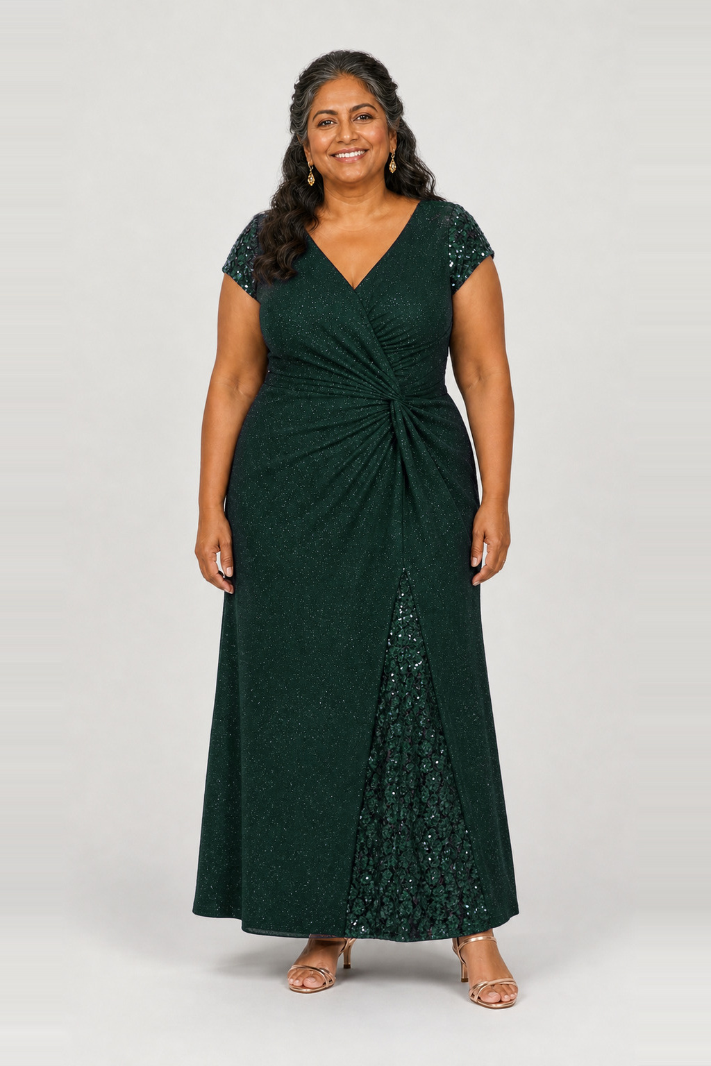 Delphine Twist Waist Glitter Knit Emerald Green Gown by Dressology