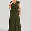 Delphine Twist Waist Glitter Knit Olive Green Gown by Dressology mother of the bride dress on model