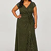 Delphine Twist Waist Glitter Knit Olive Green Gown by Dressology mother of the bride dress on a plus size model