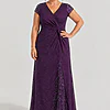 Delphine Twist Waist Glitter Knit Purple Gown by Dressology mother of the bride dress on model