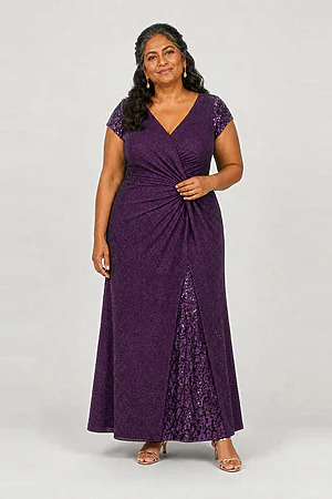 Delphine Twist Waist Glitter Knit Purple Gown by Dressology