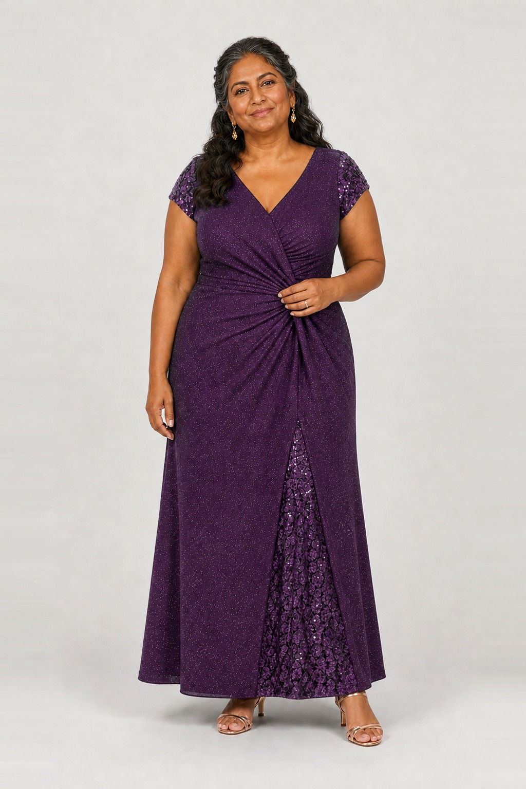 Delphine Twist Waist Glitter Knit Purple Gown by Dressology