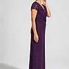 Delphine purple glitter knit gown side view showing the twist waist and sequin godet